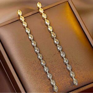 Gold Cubic Zircon Diamond Dangle Tassel Earrings